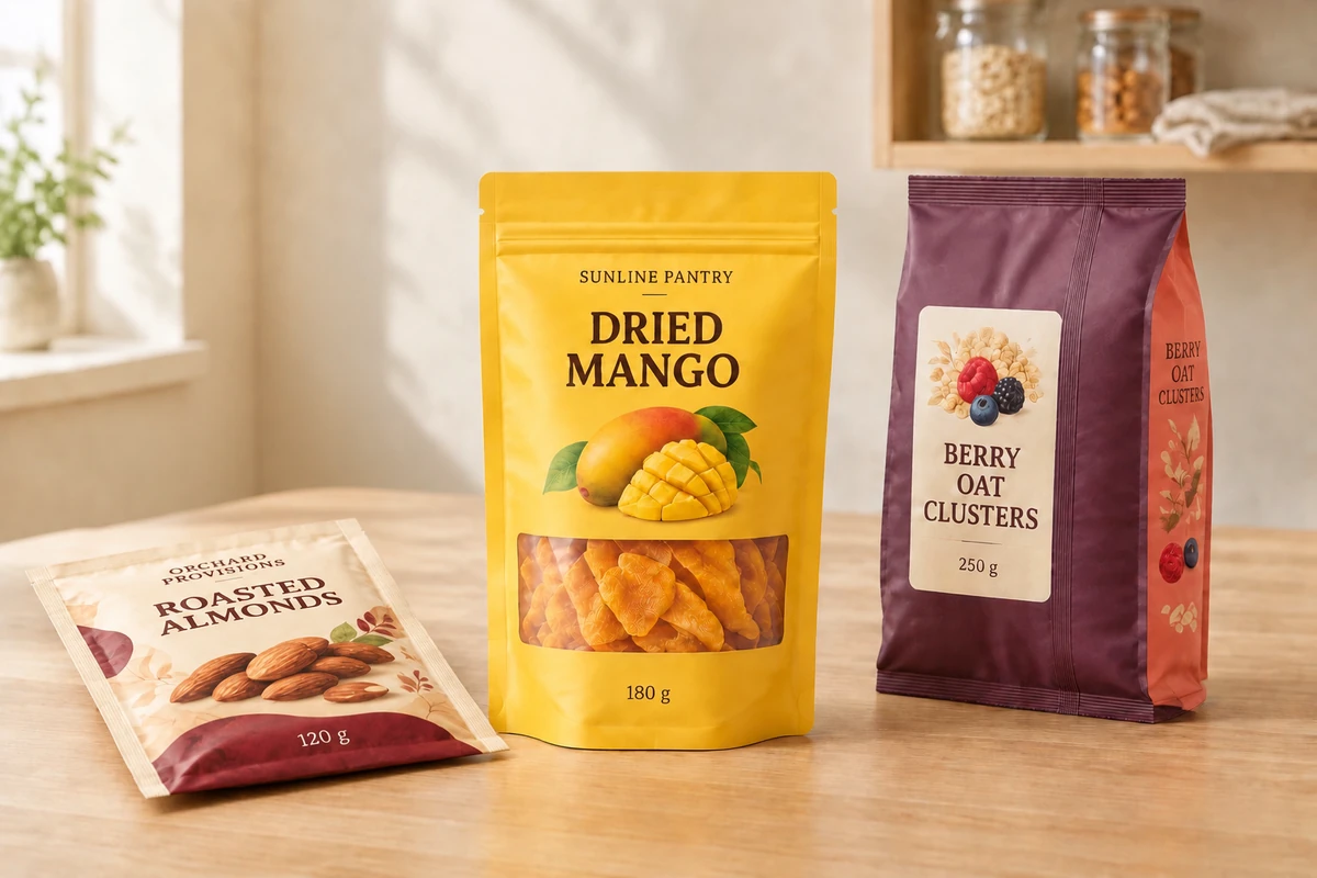 Snack pouches and printed roll film